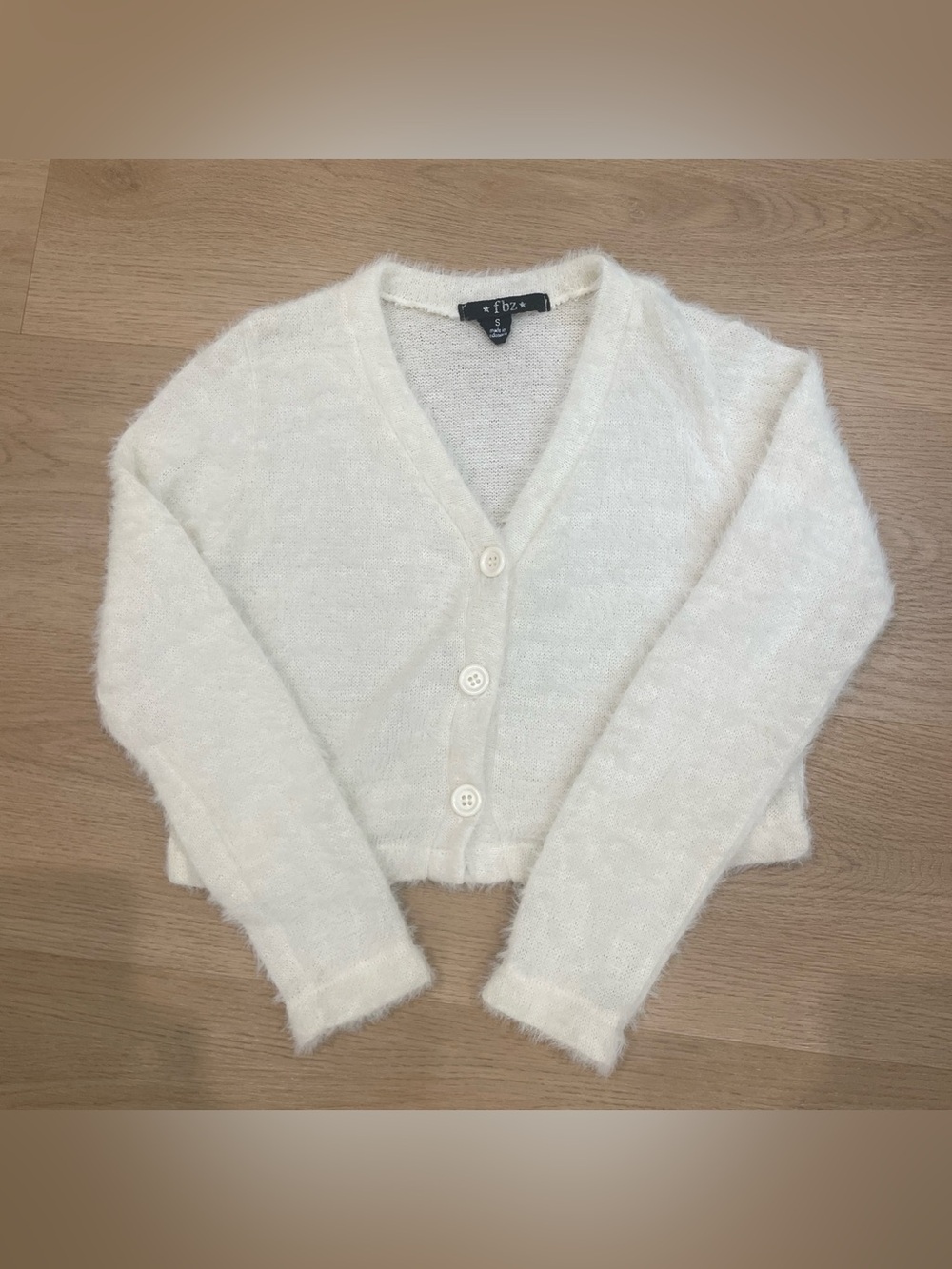 Flowers by Zoe Cream Fuzzy V-Neck Button Cardigan